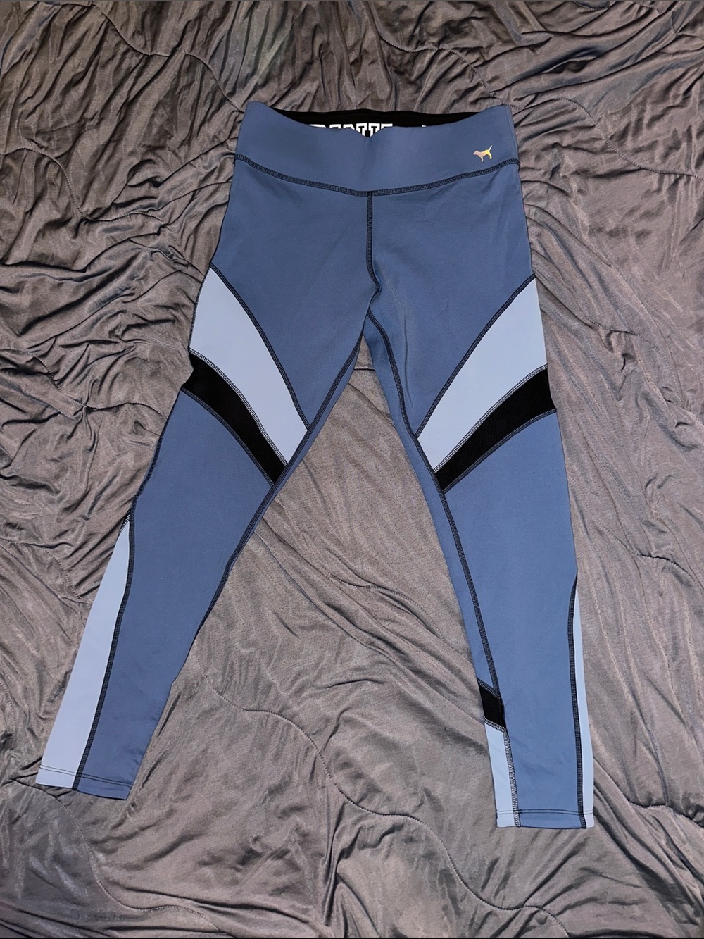PINK Victoria's Secret Black and Navy Logo Waistband Leggings